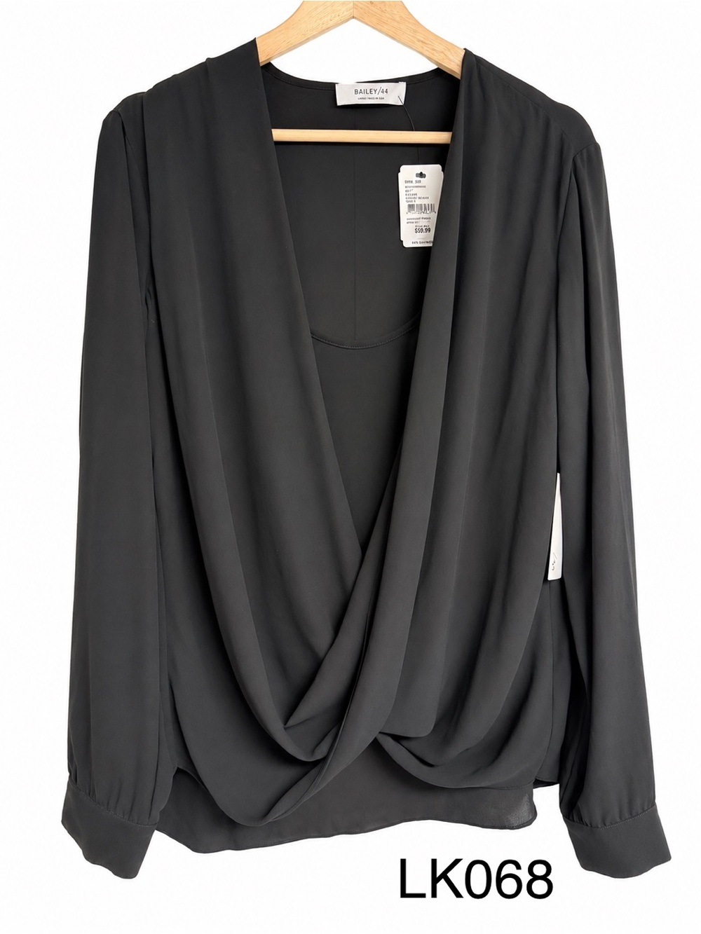 NWT Bailey 44 Black Draped Cowl Front Blouse Size L MSRP $168